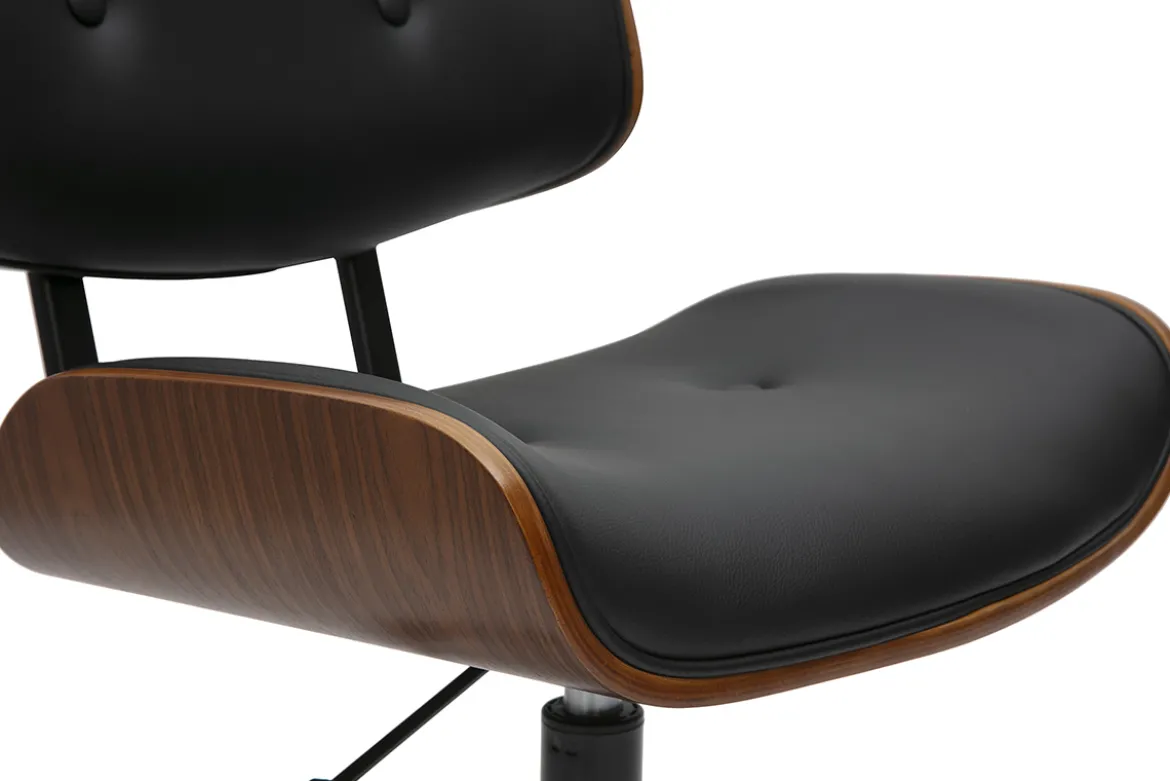 Chaise de bureau à roulettes noire et bois foncé BASILE