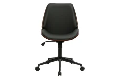 Chaise de bureau à roulettes noire et bois foncé DOUGLAS