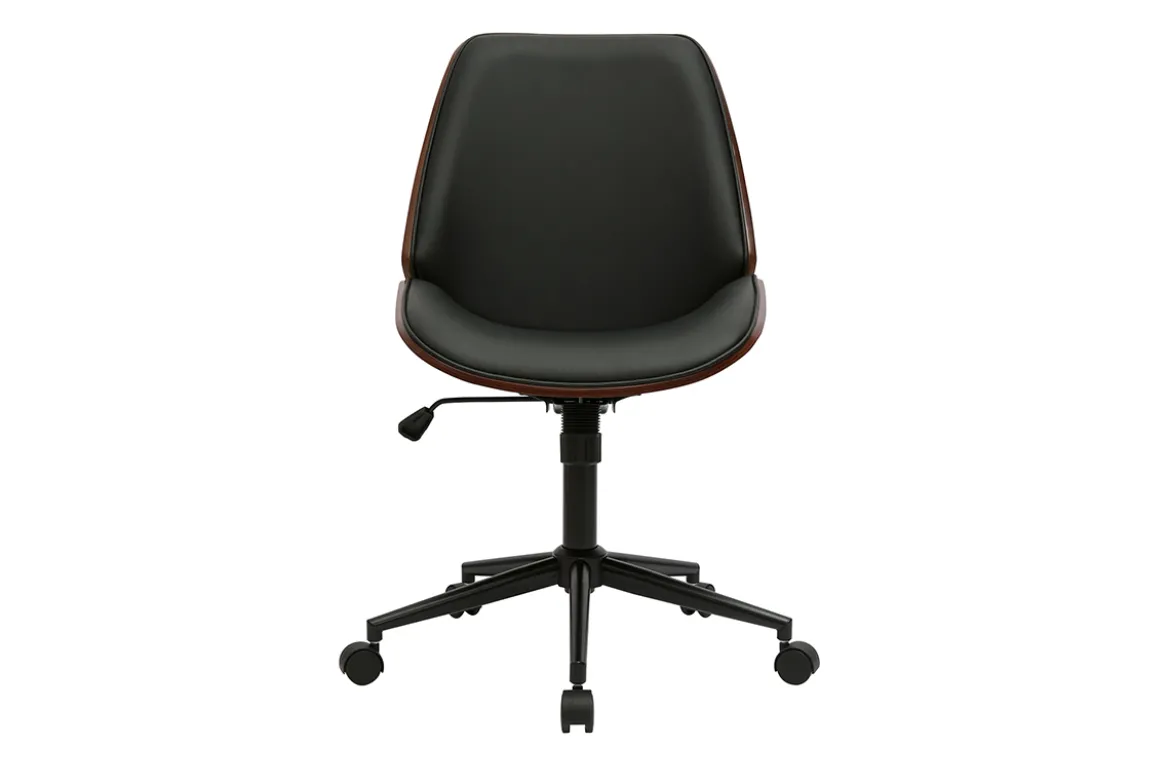 Chaise de bureau à roulettes noire et bois foncé DOUGLAS