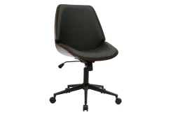 Chaise de bureau à roulettes noire et bois foncé DOUGLAS