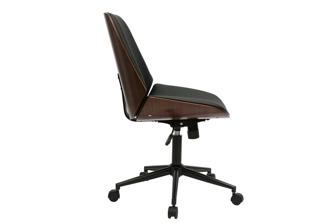 Chaise de bureau à roulettes noire et bois foncé DOUGLAS