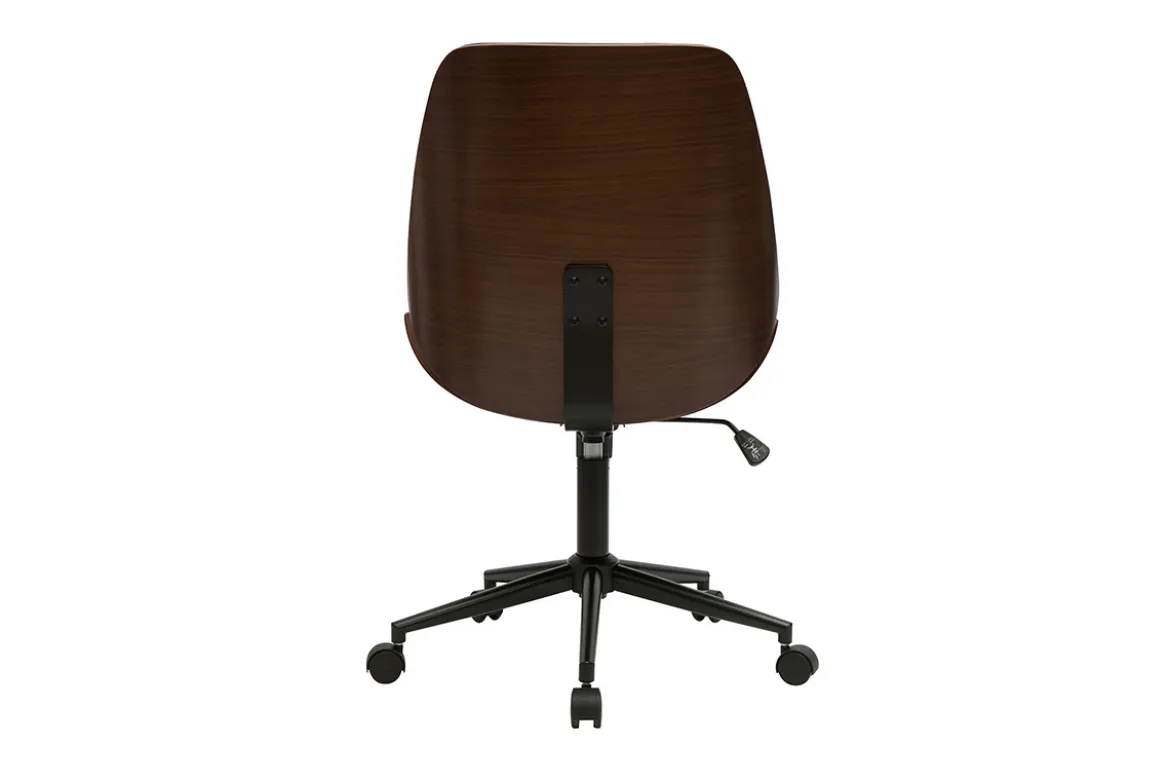 Chaise de bureau à roulettes noire et bois foncé DOUGLAS