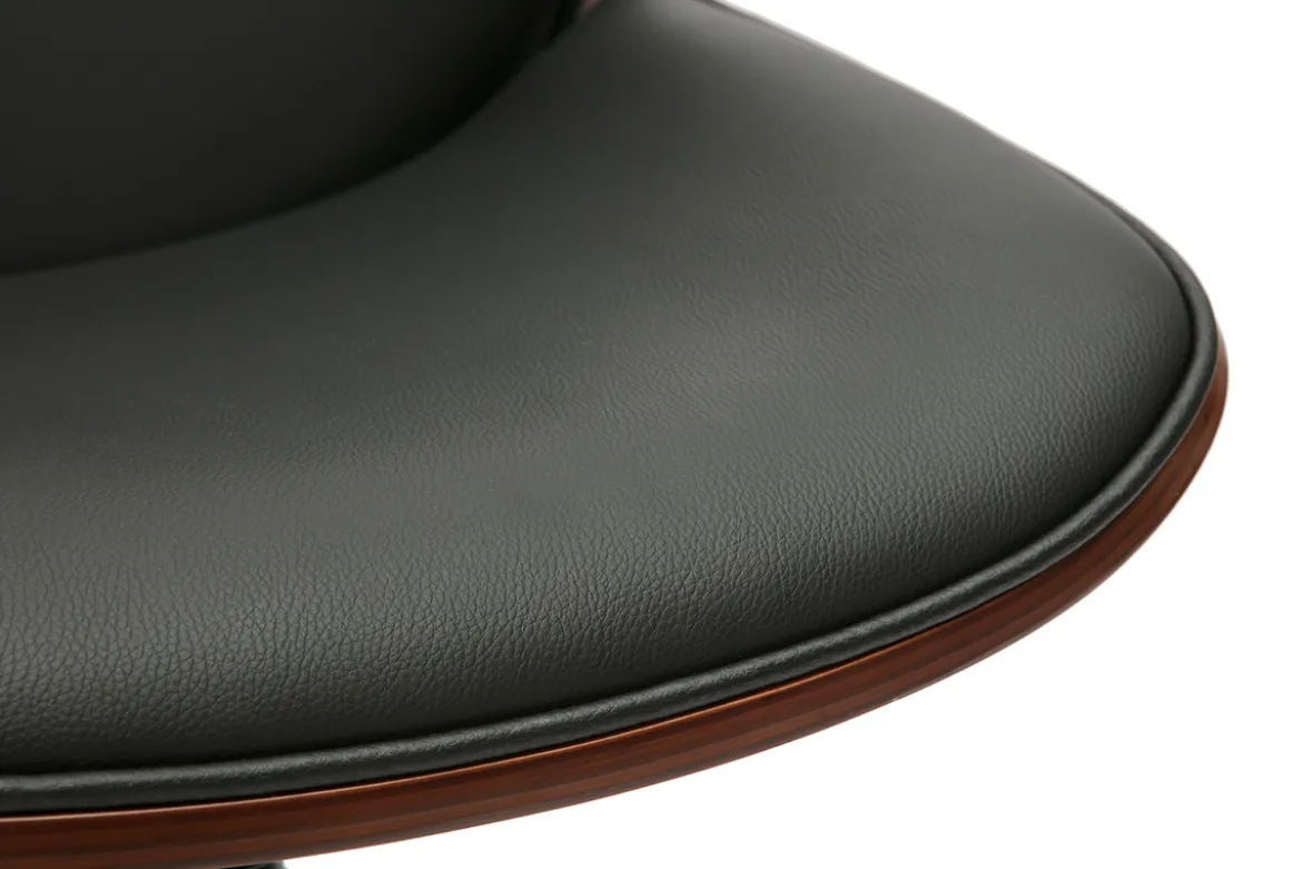 Chaise de bureau à roulettes noire et bois foncé DOUGLAS