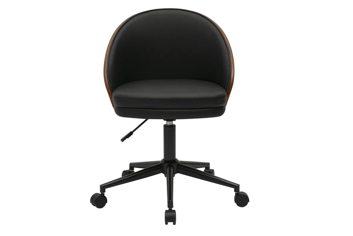Chaise de bureau à roulettes noire, bois foncé et métal TUCSON