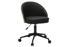 Chaise de bureau à roulettes noire, bois foncé et métal TUCSON