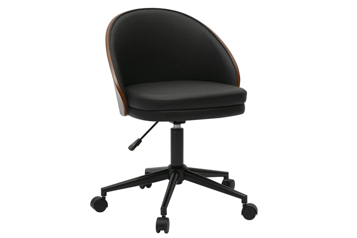 Chaise de bureau à roulettes noire, bois foncé et métal TUCSON