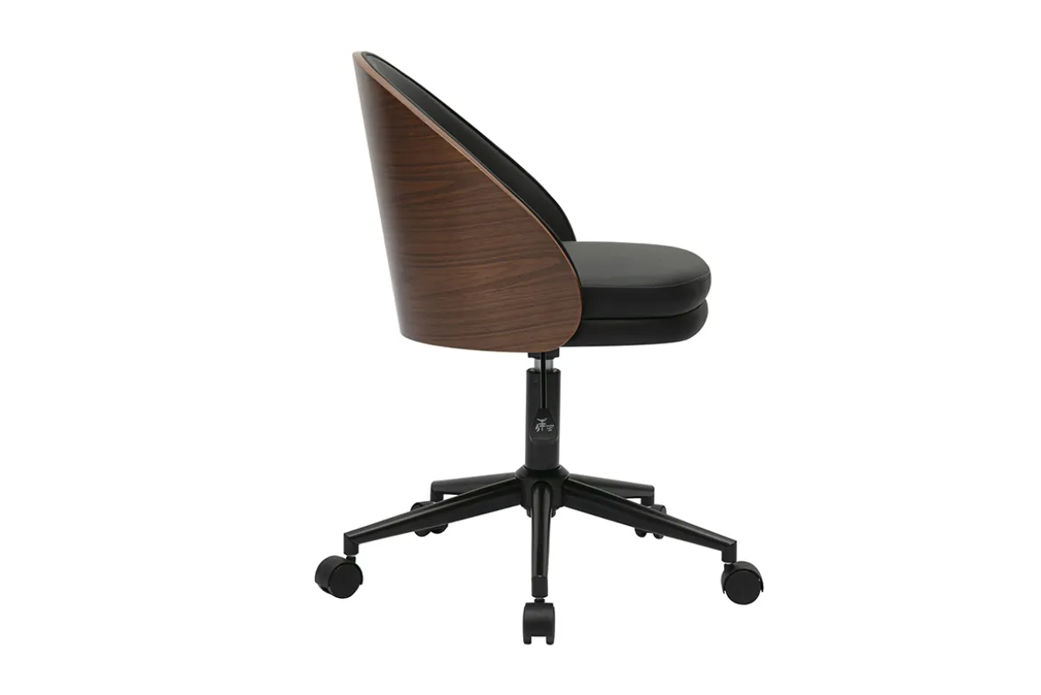 Chaise de bureau à roulettes noire, bois foncé et métal TUCSON