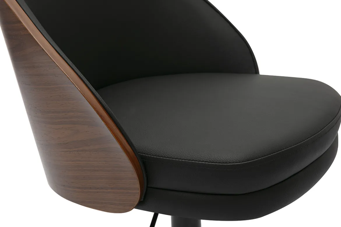 Chaise de bureau à roulettes noire, bois foncé et métal TUCSON
