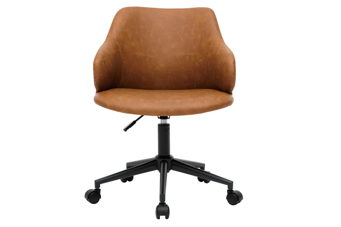 Chaise de bureau à roulettes vintage marron et métal noir HEMMY