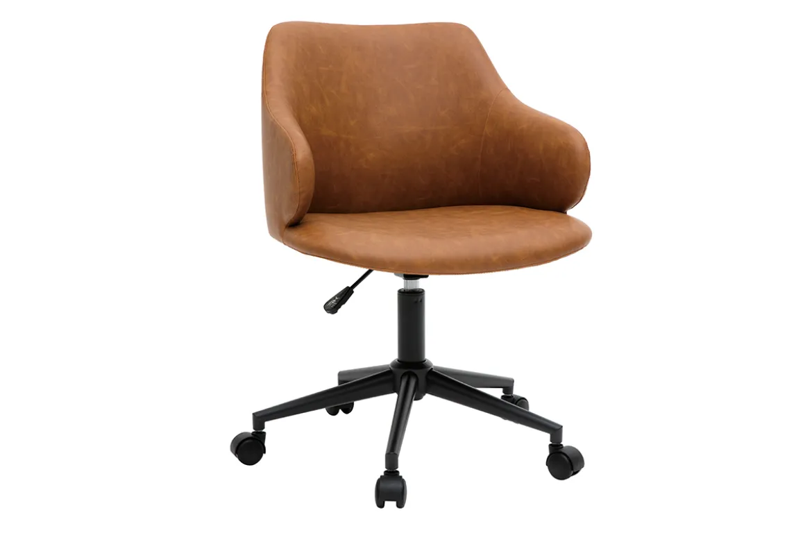 Chaise de bureau à roulettes vintage marron et métal noir HEMMY