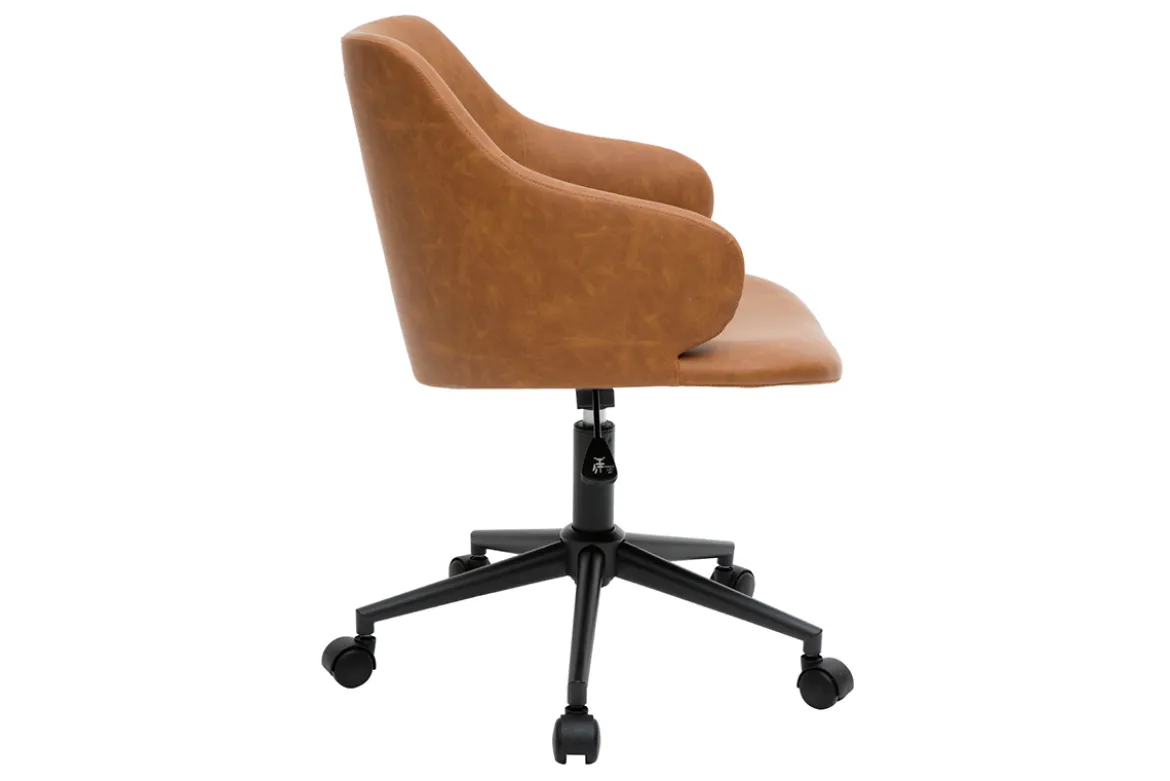 Chaise de bureau à roulettes vintage marron et métal noir HEMMY