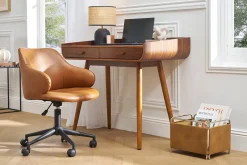 Chaise de bureau à roulettes vintage marron et métal noir HEMMY