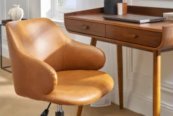 Chaise de bureau à roulettes vintage marron et métal noir HEMMY