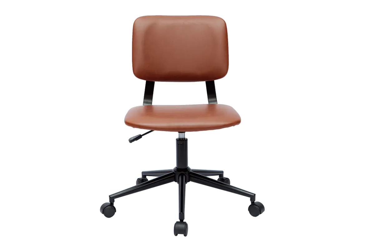 Chaise de bureau à roulettes vintage marron et métal noir LAB