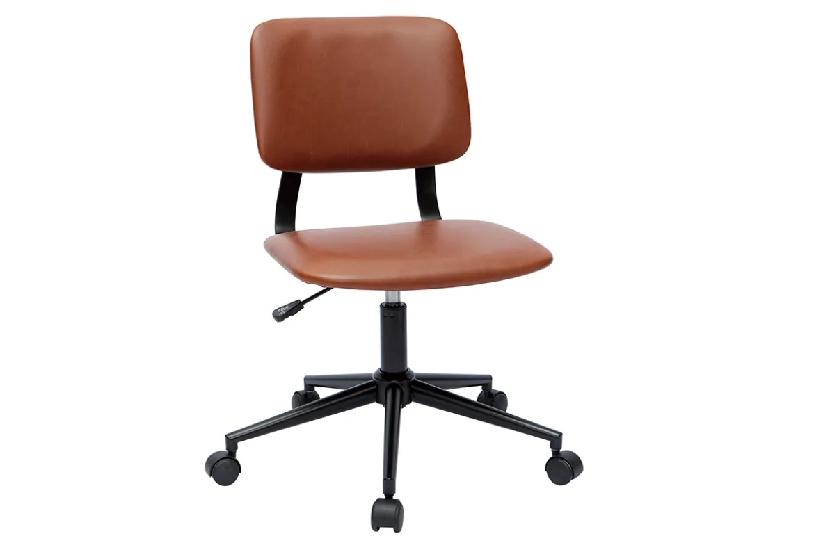 Chaise de bureau à roulettes vintage marron et métal noir LAB