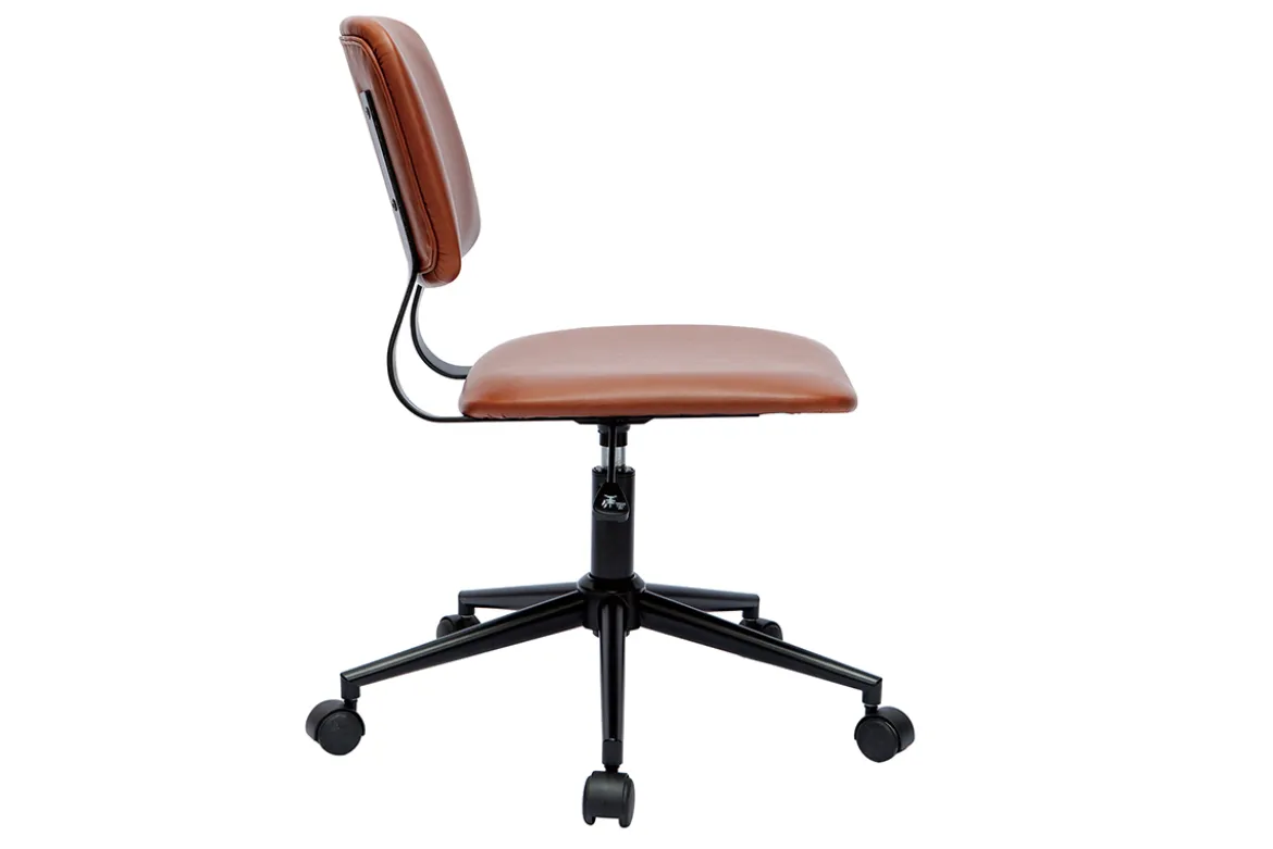 Chaise de bureau à roulettes vintage marron et métal noir LAB