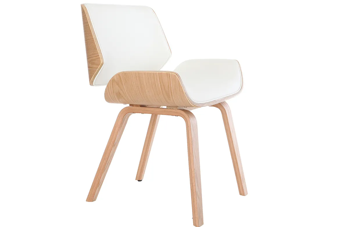 Chaise design blanc et bois clair RUBBENS