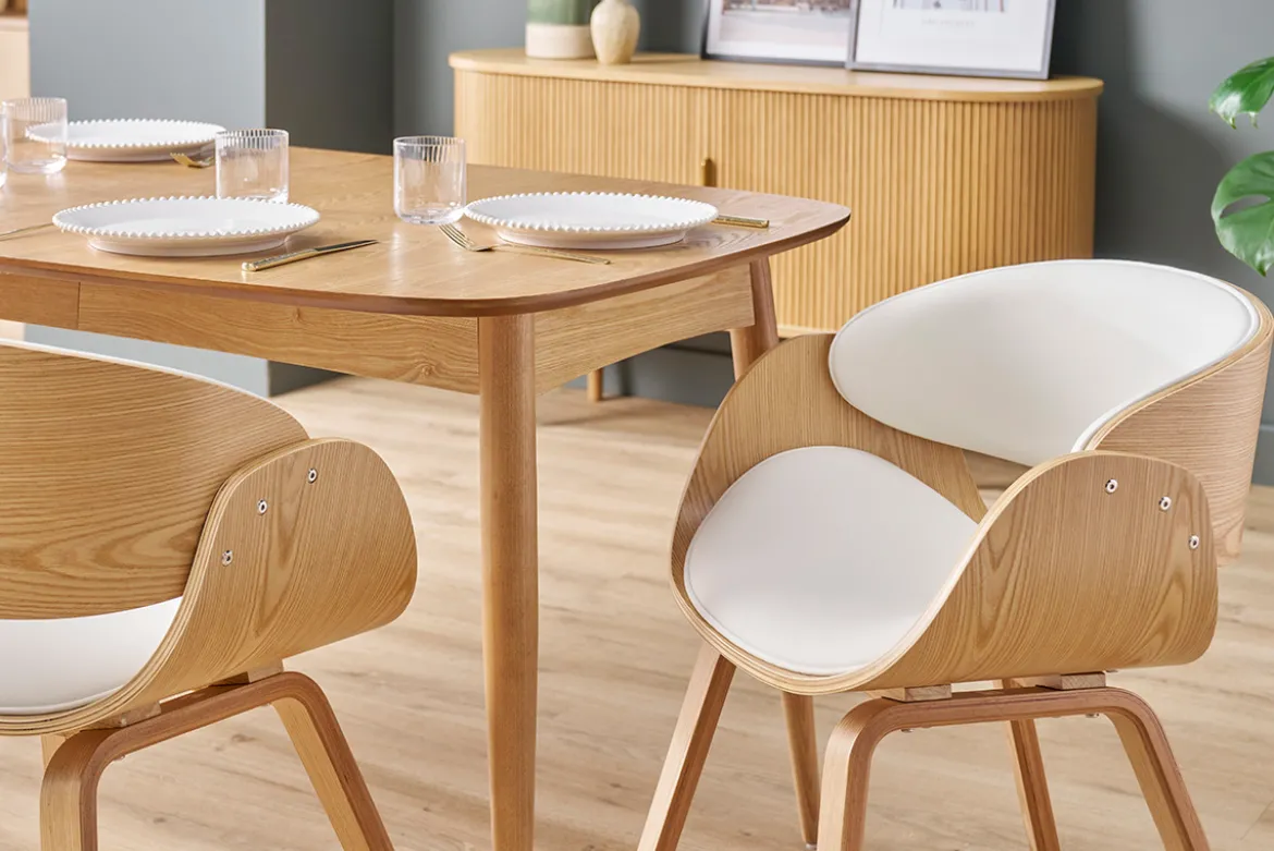 Chaise design blanc et bois clair BENT