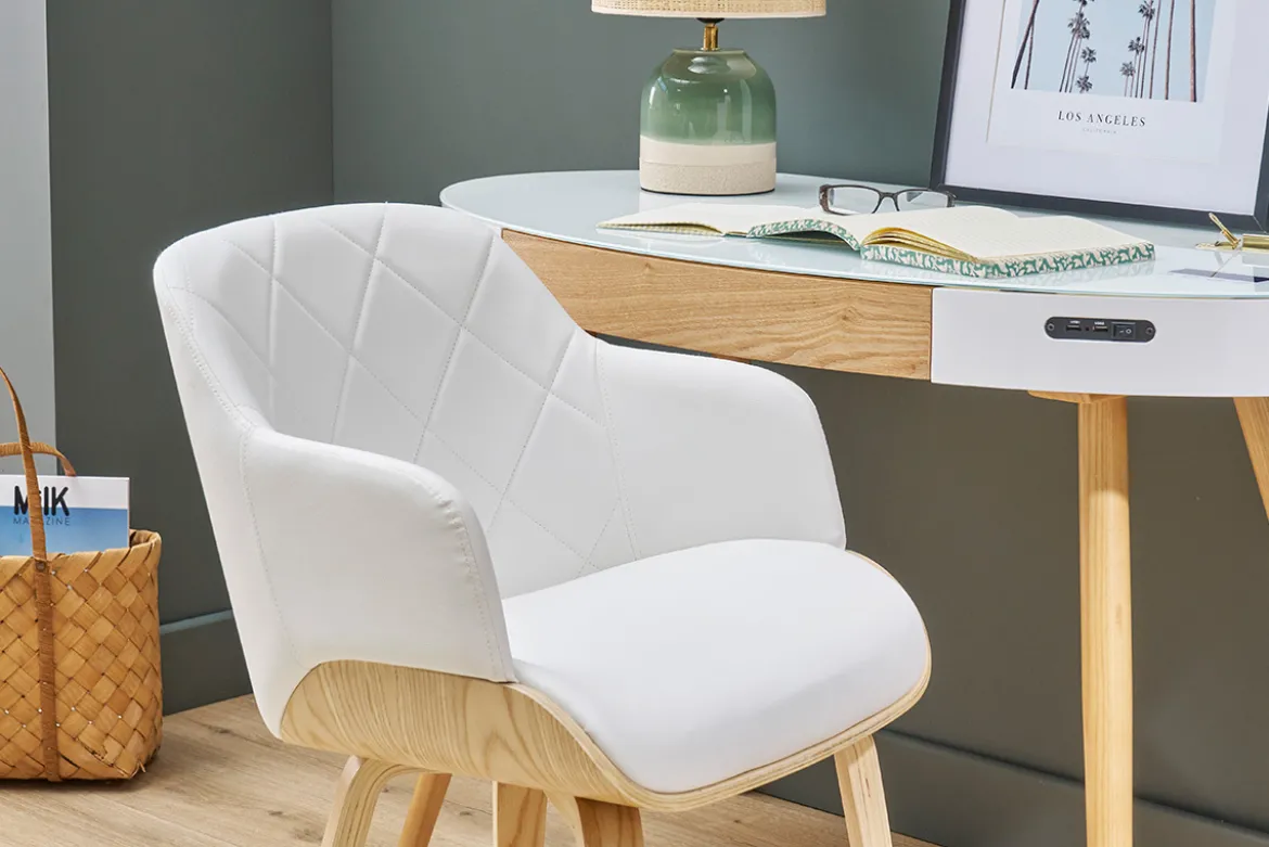 Chaise design blanc et bois clair LUCIEN