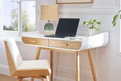 Chaise design blanc et bois clair MELKIOR