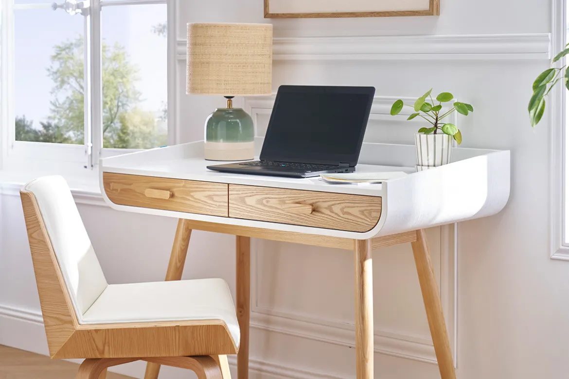 Chaise design blanc et bois clair MELKIOR