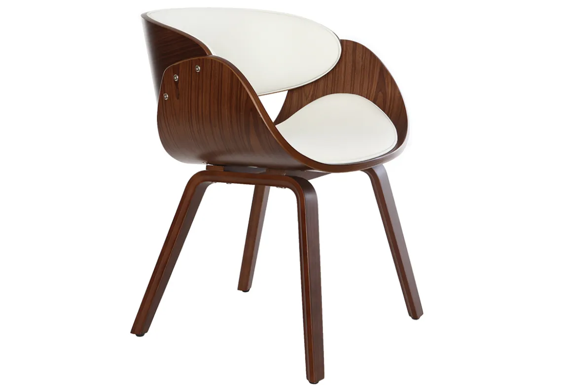 Chaise design blanc et bois foncé noyer BENT