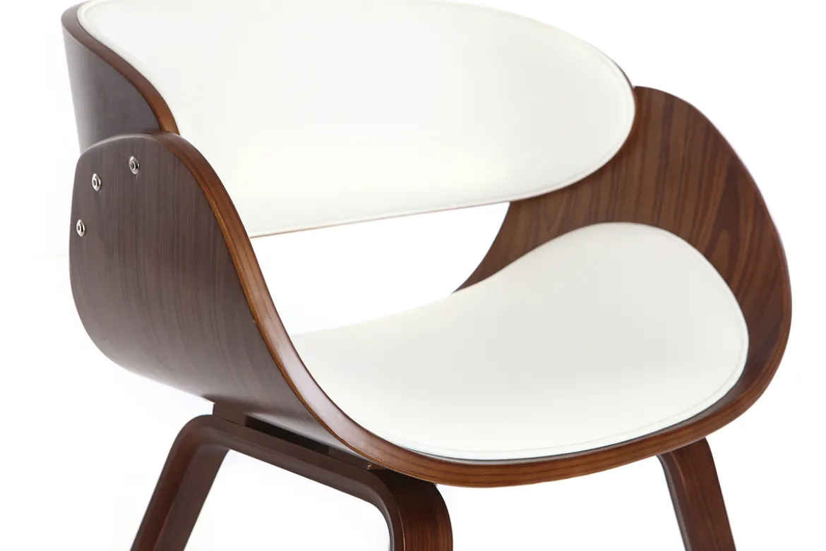 Chaise design blanc et bois foncé noyer BENT