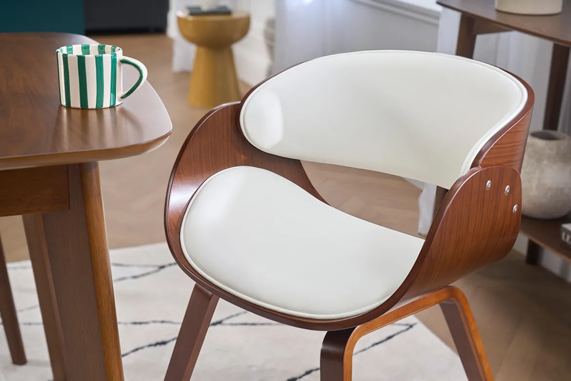 Chaise design blanc et bois foncé noyer BENT