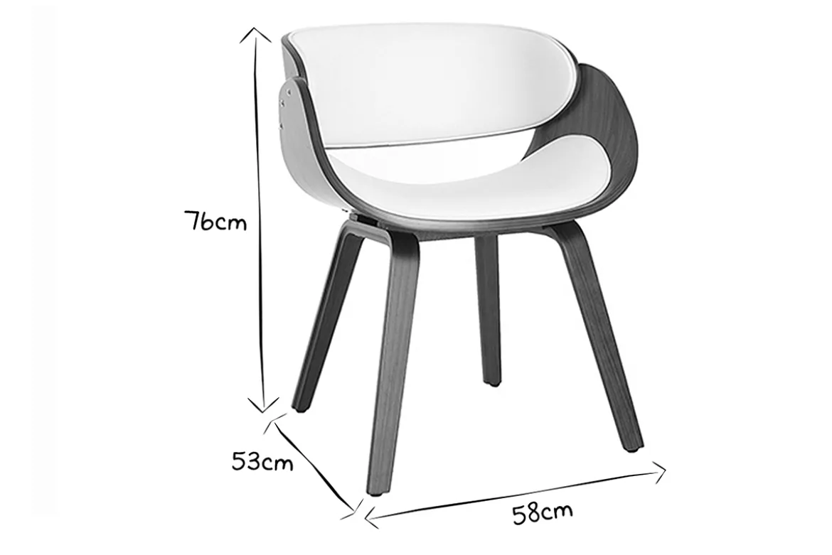 Chaise design blanc et bois foncé noyer BENT