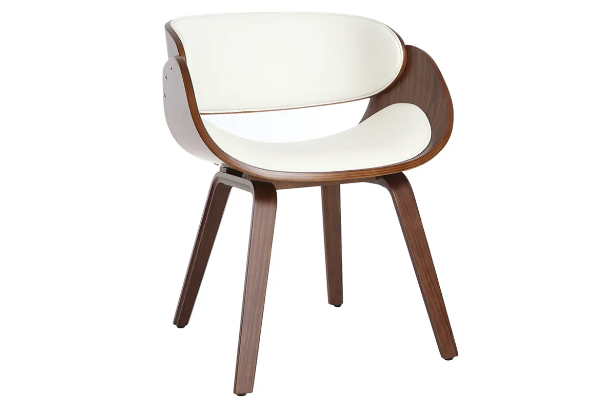 Chaise design blanc et bois foncé noyer BENT