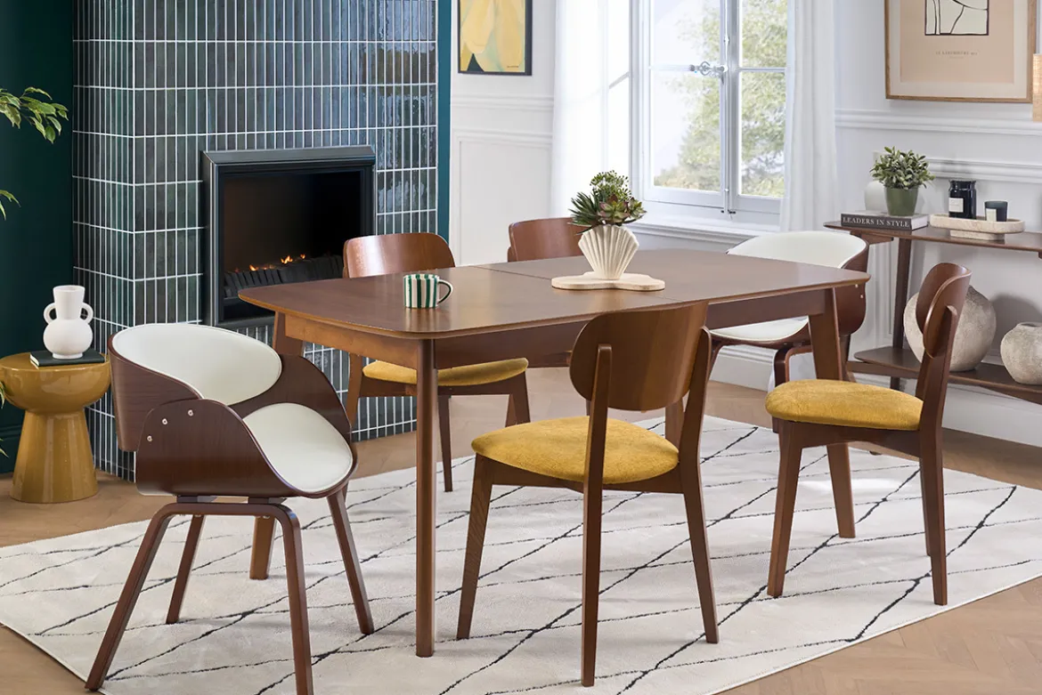 Chaise design blanc et bois foncé noyer BENT