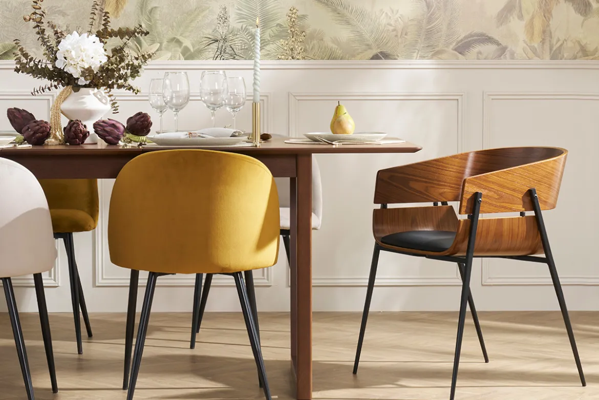 Chaise design bois foncé et métal noir WESS