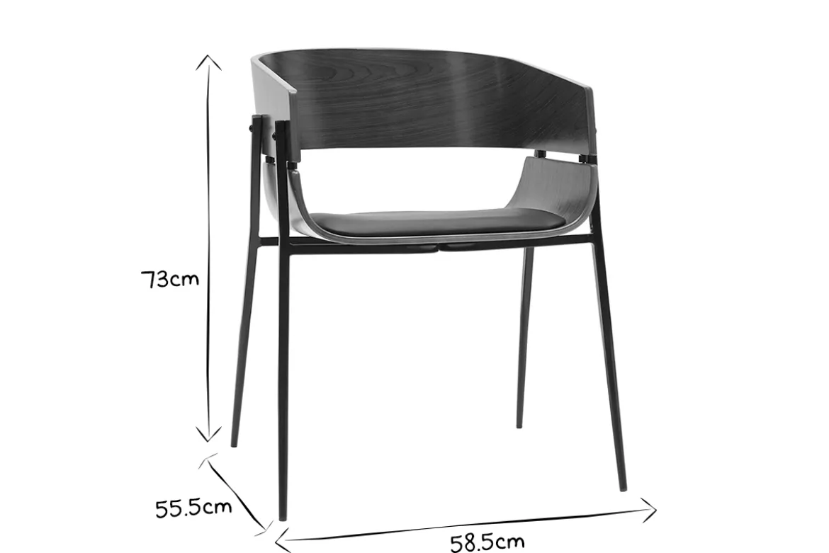 Chaise design bois foncé et métal noir WESS