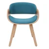 Chaise design en tissu bleu canard et bois clair BENT