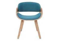 Chaise design en tissu bleu canard et bois clair BENT