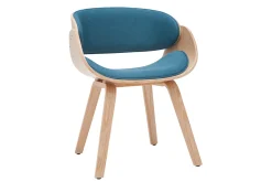 Chaise design en tissu bleu canard et bois clair BENT