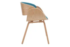 Chaise design en tissu bleu canard et bois clair BENT