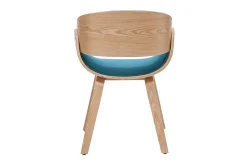 Chaise design en tissu bleu canard et bois clair BENT