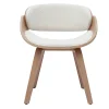 Chaise design en tissu effet laine bouclée blanc et bois clair BENT