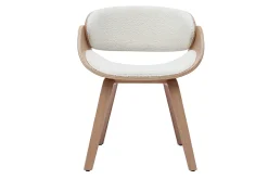 Chaise design en tissu effet laine bouclée blanc et bois clair BENT