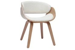Chaise design en tissu effet laine bouclée blanc et bois clair BENT