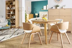 Chaise design en tissu effet laine bouclée blanc et bois clair BENT