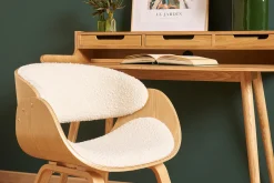 Chaise design en tissu effet laine bouclée blanc et bois clair BENT
