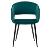 Chaise design en tissu velours bleu pétrole et métal noir PRISMA