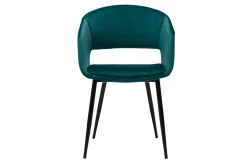 Chaise design en tissu velours bleu pétrole et métal noir PRISMA