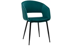 Chaise design en tissu velours bleu pétrole et métal noir PRISMA