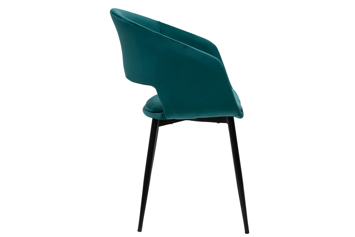 Chaise design en tissu velours bleu pétrole et métal noir PRISMA