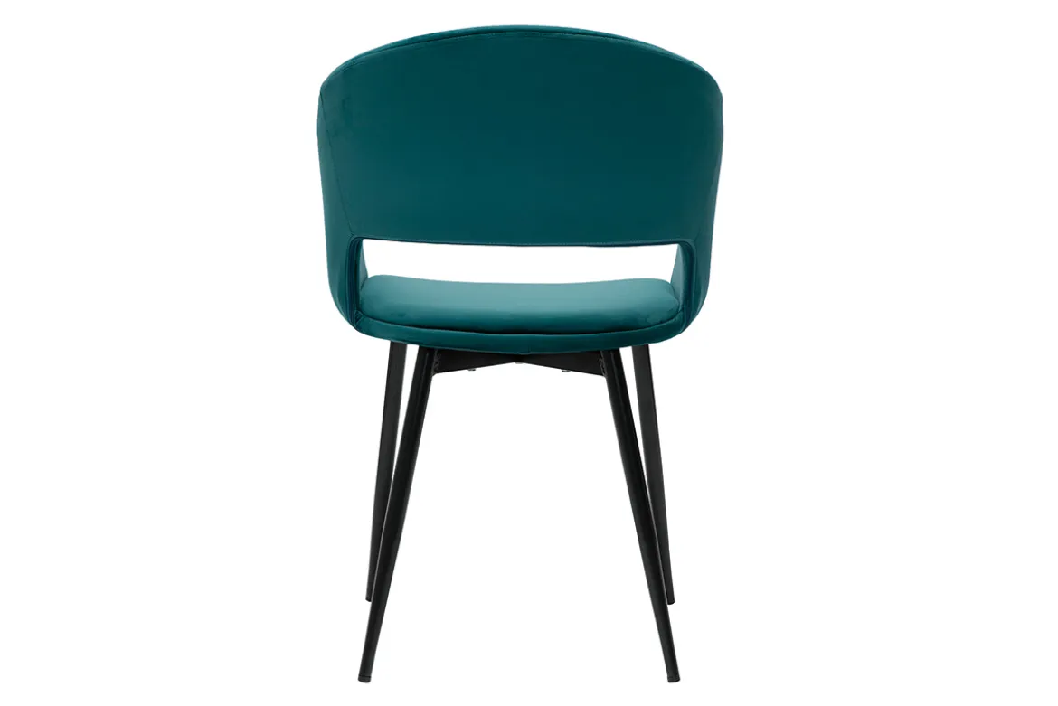 Chaise design en tissu velours bleu pétrole et métal noir PRISMA