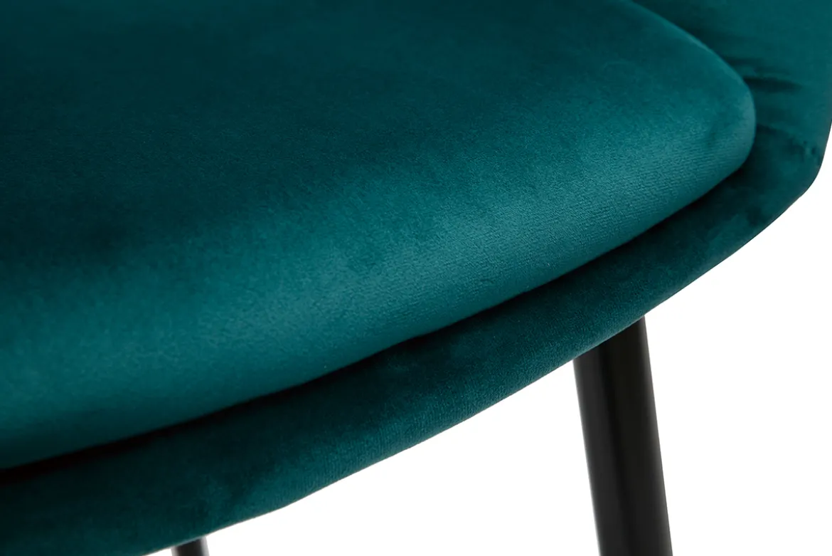 Chaise design en tissu velours bleu pétrole et métal noir PRISMA