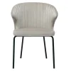 Chaise design en tissu velours gaufré taupe et métal noir REQUIEM